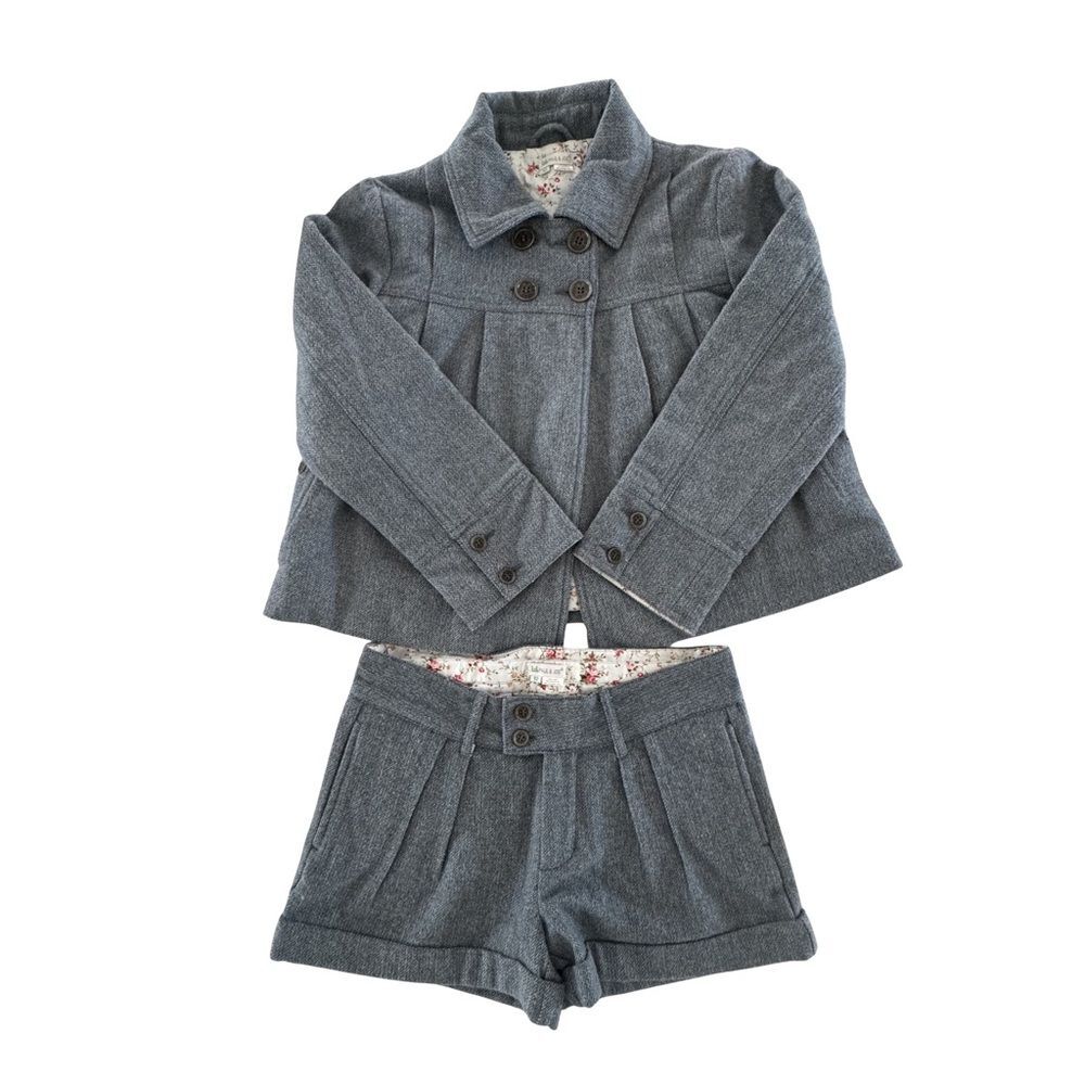 Little Paul & Joe Girls 12 Blue Herringbone Wool Blend Jacket Shorts Set Floral